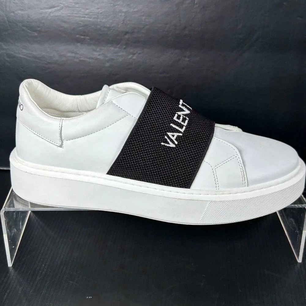 Valentino Size 9.5 White Leather Logo Slip On Sneakers Shoes NEW Maya‎ $499